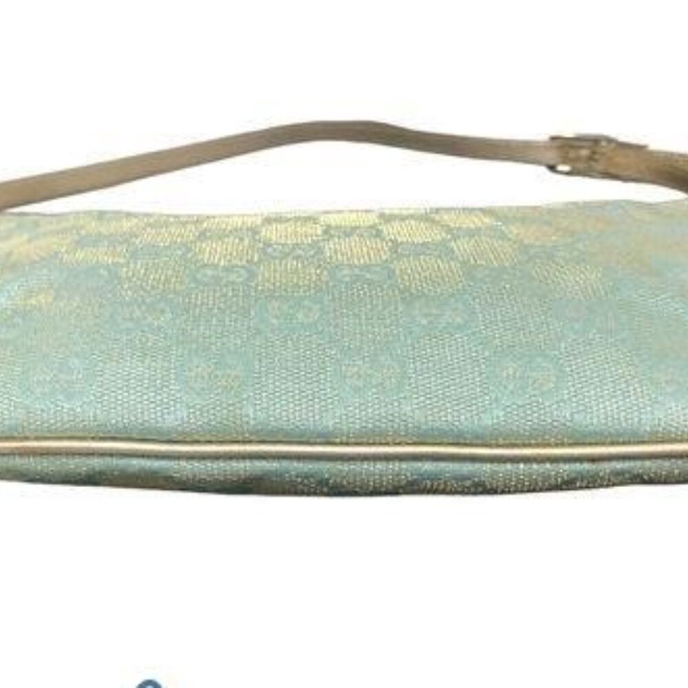 xx SOLDXXSOLD COA Gucci GG Canvas Hobo Pouchette Blue with Gold Metallic - Picture 5 of 10